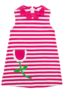 Stripe Knit Dress with Flowers Pocket