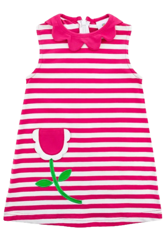Stripe Knit Dress with Flowers Pocket