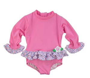 Rash Guard Onesie with Ruffles and Flowers