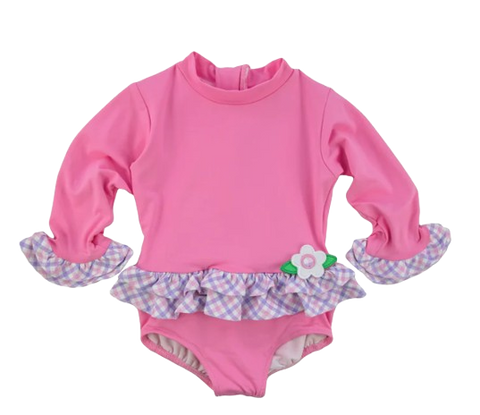Rash Guard Onesie with Ruffles and Flowers