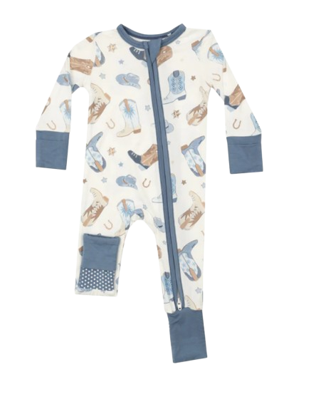 2 Way Zipper Romper - CowBoy Boots Blue