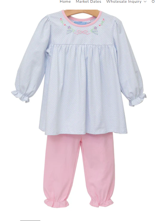 Floral Embroidery Pants Set