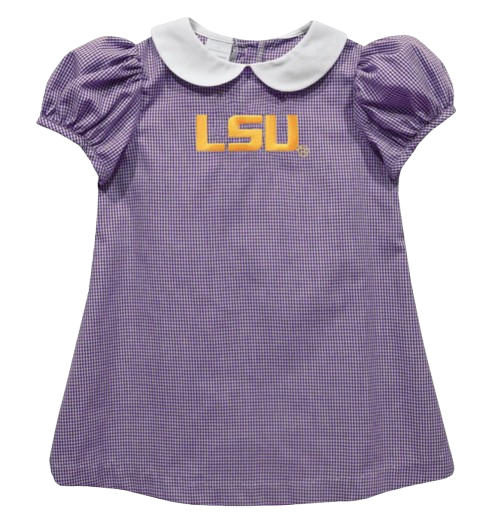 lsu dress for women LSU Tigers Embroidered Purple Gingham Short Sleeve A Line Dress 6 - High Quality Apparels