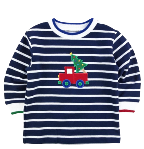 Stripe Knit Shirt With Truck & Tree