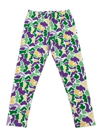 Mardi Gras Camo Leggings Purple, Green, and Gold