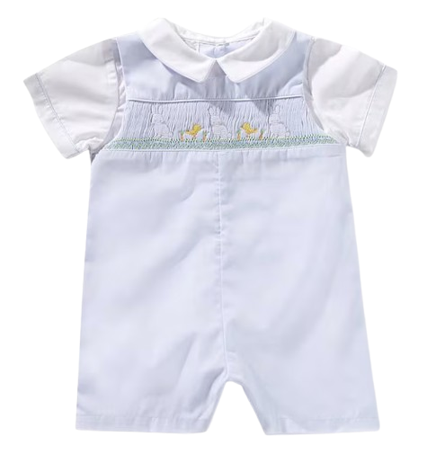 Short Sleeve Color Block Easter Bunny Romper
