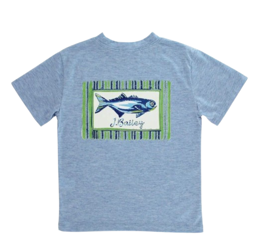 Logo Tee - Fish on Heathered Blue