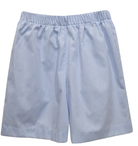 Light Blue Gingham Boys Pull on Shorts w/Pockets