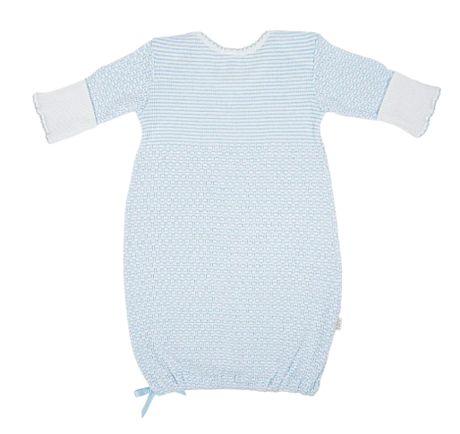 Paty Knit Overlap Shoulder Gown Blue with Bow