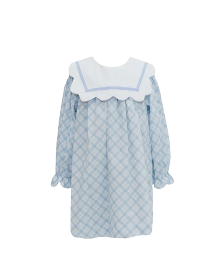 Blue Plaid Scallop Collar Dress
