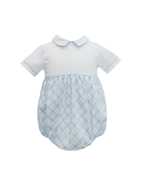 Blue Plaid Boys Collared Bubble