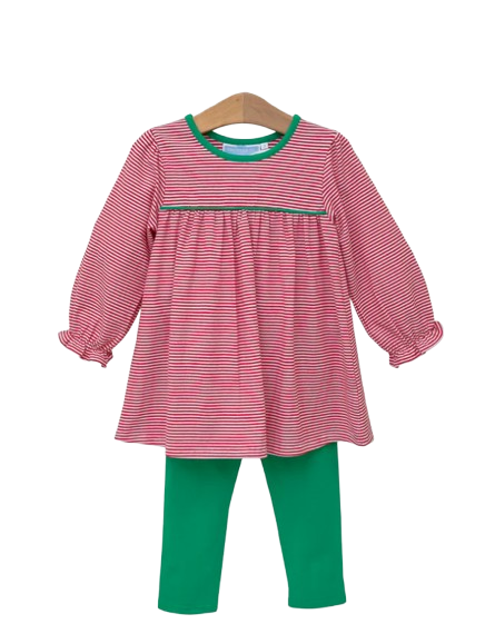 Ellie Pants Set - Red Stripe/Green