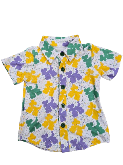 Mardi Gras Bead Dog Button Down Shirt