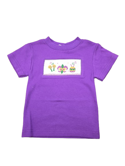 Marid Gras Smocked Purple Knit Short Sleeve Shirt