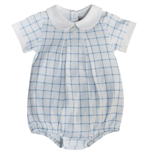 Blue Windowpane Pima Cotton Baby Boys Bubble