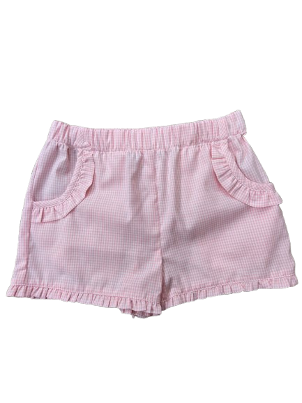 Light Pink Gingham Girl Shorts with Ruffled Pockets