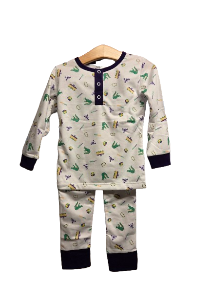 Loungewear Set- White Cotton - Mardi Gras - Toddler
