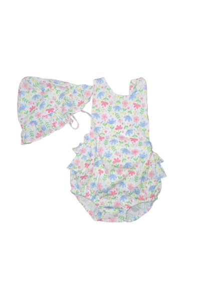 Girls Sunsuit and Hat Set Palm Beach Collection - Pima Cotton