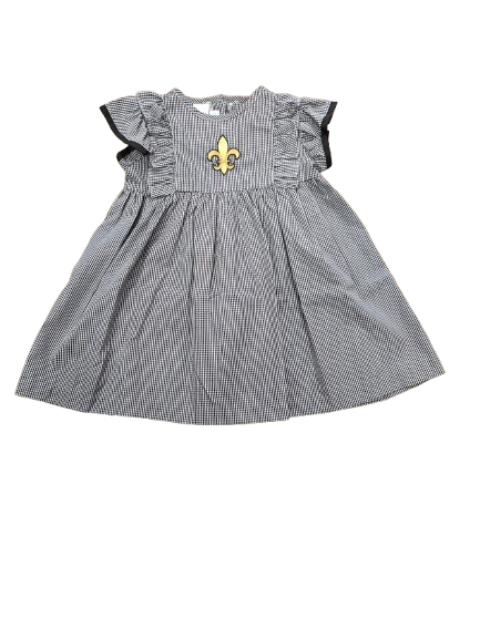Ruffle Dress Fleur De Lis Embroidered Black and White