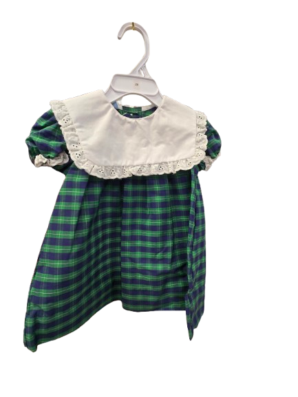 Navy and Green Plaid Bib Collar Dress