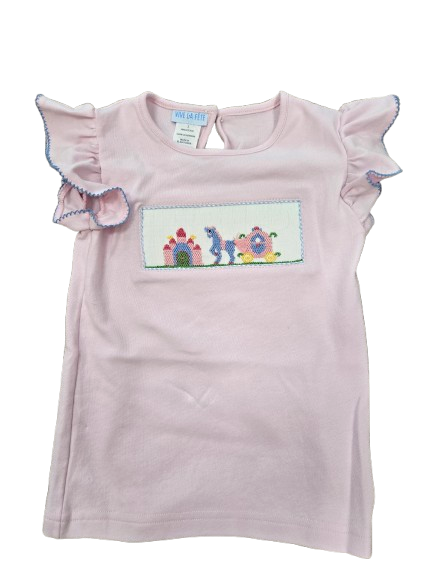 Princess Castle Smocked Pink Flutter Sleeve Top