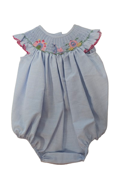 Princess Castle Smocked Light Blue Gingham Angel Sleeve