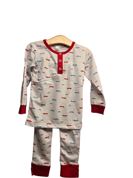 Loungewear Set- White Cotton - Racecars
