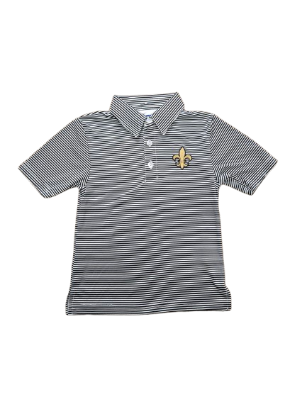 Stripe Polo Shirt Fleur de Lis Embroidered Black and White