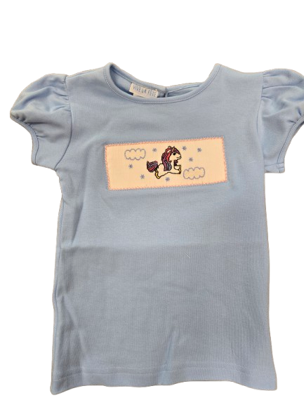 Unicorn Smocked Light Blue Flutter Sleeve Top