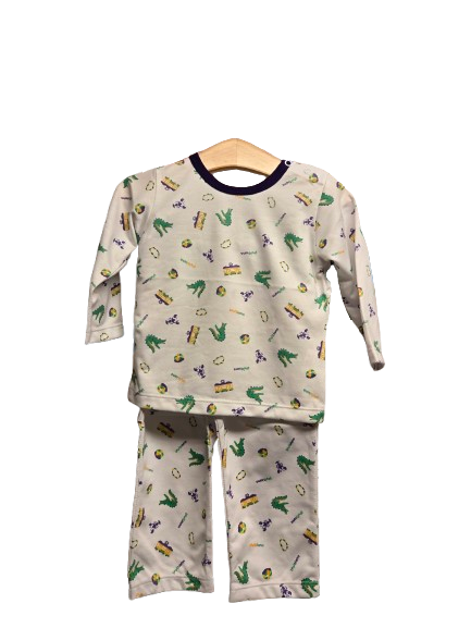 Loungewear Set- White Cotton - Mardi Gras - Infant