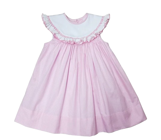 Pink Stripe Float Hand Smocked Collar girls Dress