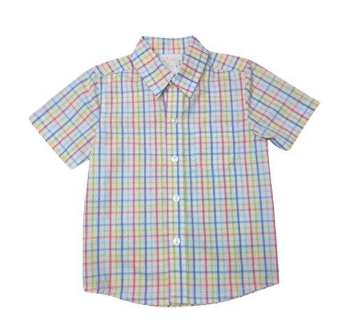 Fishing Around Plaid Short Sleeve Button Up Shirt