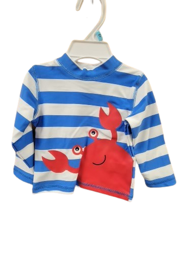 Boys Blue Stripe Rashguard Shirt, Dancing Crab (Swim Shirt)