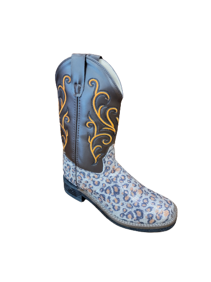 Old West Brown Children Girls Glitter Leopard Cowboy Western Boots