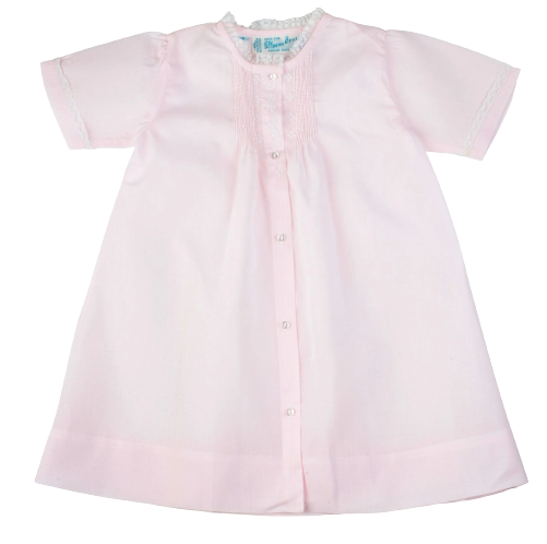 Girls Embroidered Folded Daygown, Pink