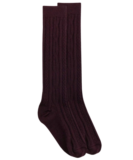Jefferies Socks School Uniform Acrylic Cable Knee High Socks - Burgundy