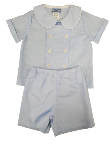Blue Linen Dressy Short Set