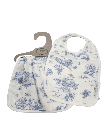 Storyland Toile Muslin Reversible Bib & Burp Set - Blue