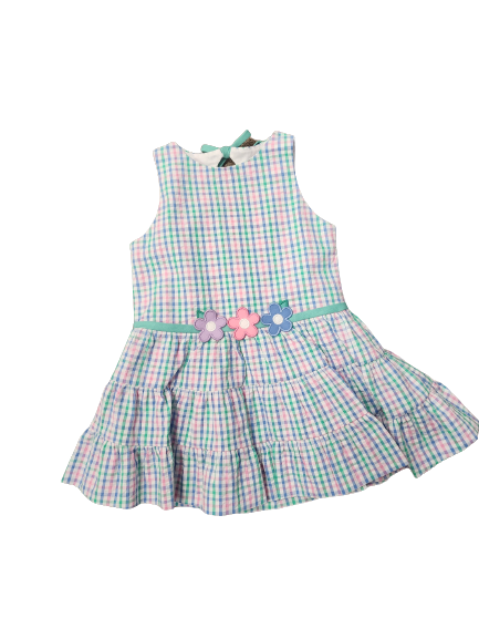 Plaid Seersucker Dress with Flowers
