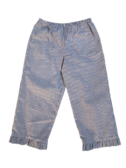 Navy Gingham Girls Ruffle Pants with Pockets