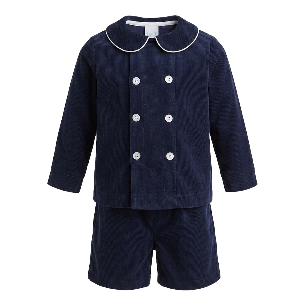 Navy Corduroy Dressy Short Set