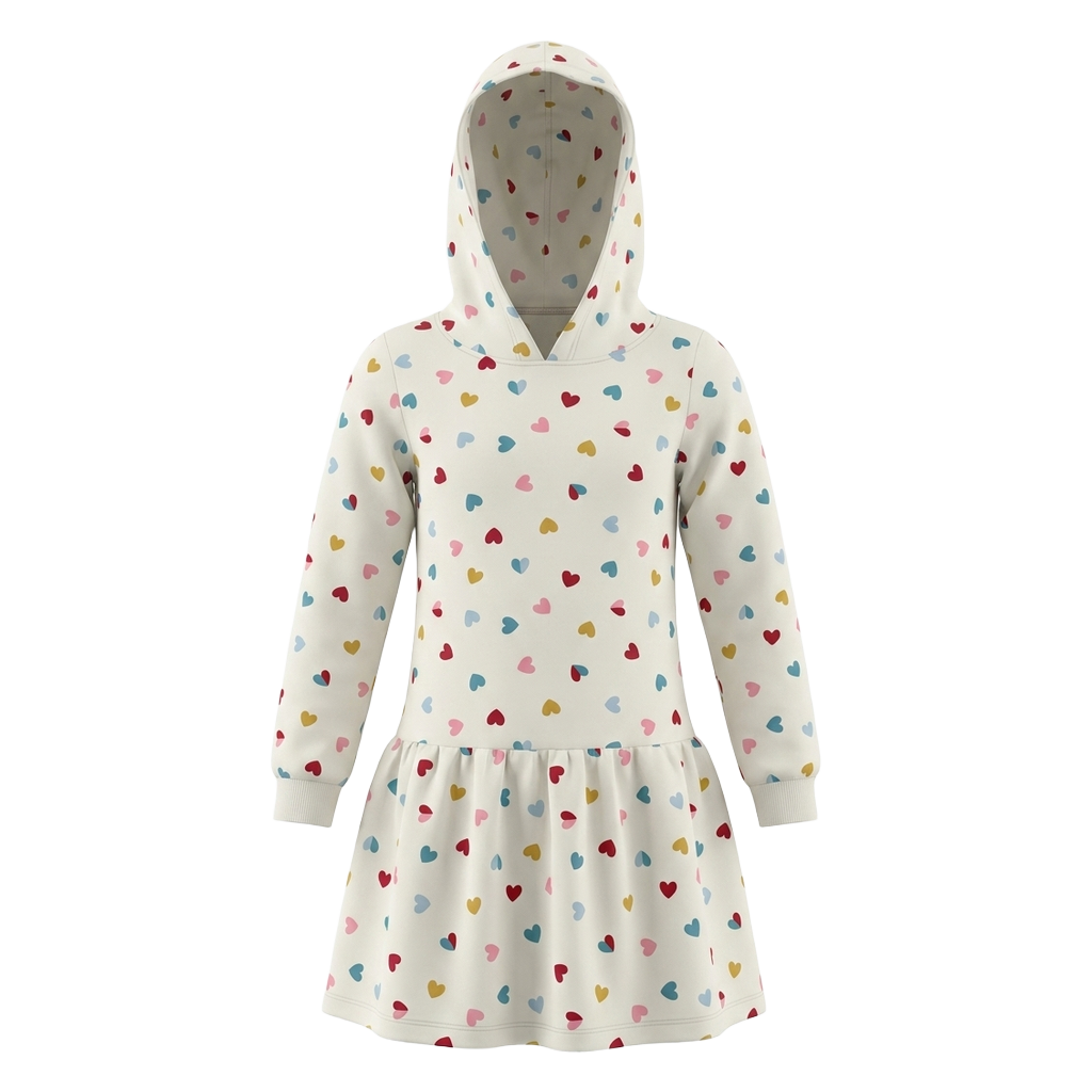 Hooded Dress - Heart Print