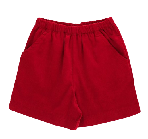 Red Corduroy Elastic Waist Shorts