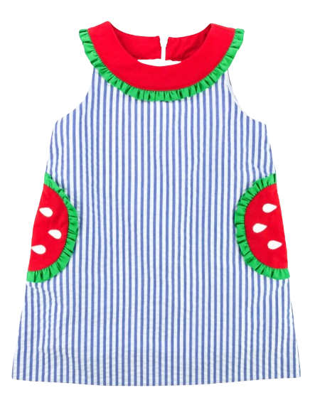 Seersucker Dress with Watermelon Pockets