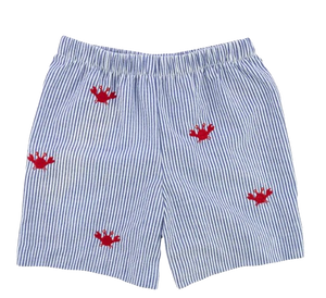 Seersucker Shorts with Embroidered Crabs