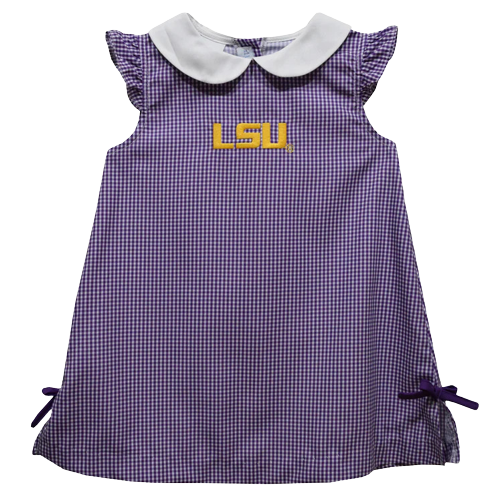 LSU Tigers Embroidered Purple Gingham A Line Dress