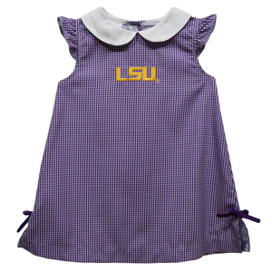 LSU Tigers Embroidered Purple Gingham A Line Dress