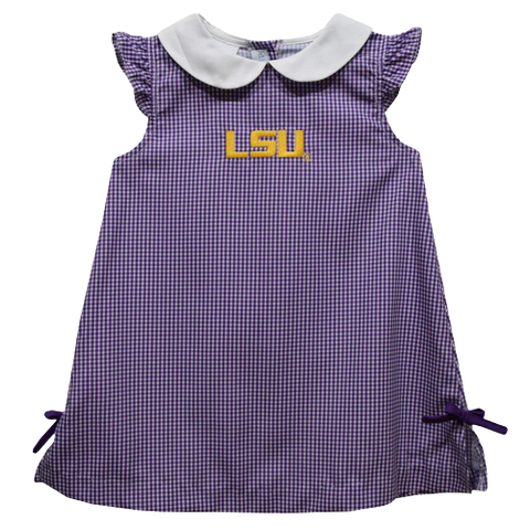 LSU Tigers Embroidered Purple Gingham A Line Dress