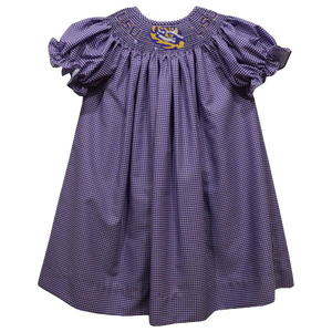 LSU Tigers Smocked Purple Gingham Short Sleeve Dress