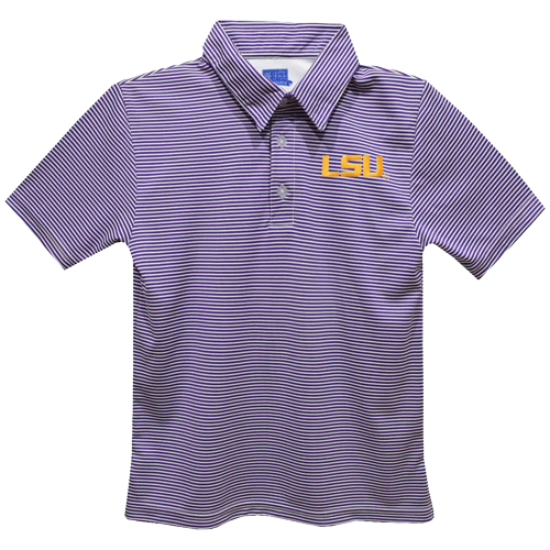 LSU Tigers Embroidered Purple Stripe Polo